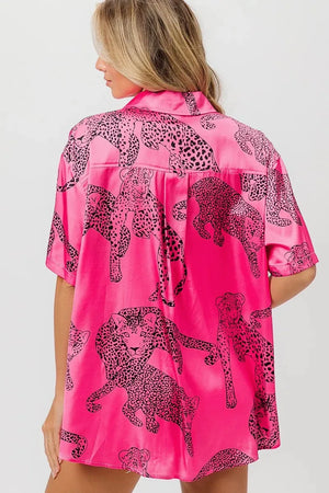 Coastal Leopard Print Silky Beach Shirt in Fuchsia women outfit ideas