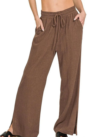 Coastal Linen Drawstring Beach Pants in Rich Brown women outfit ideas