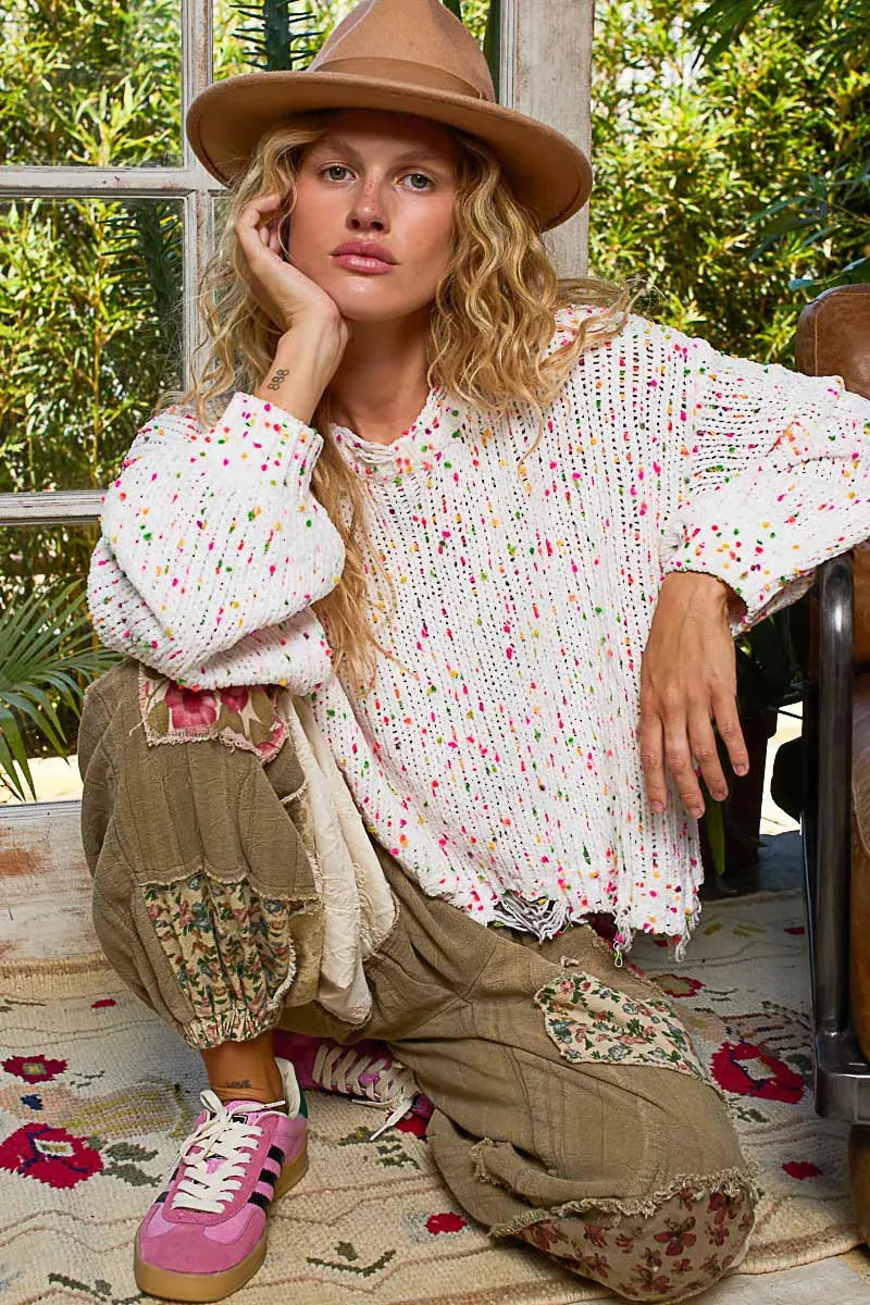 Coastal Popcorn Beach Sweater with Fringed Hem women outfit ideas