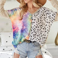 Coastal Print Block V-Neck Beach Top with Contrast Stitch