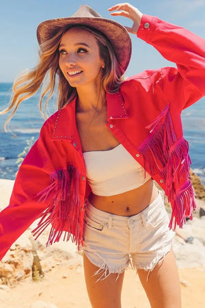 Coastal Starlet Rhinestone Fringe Beach Jacket women outfit ideas