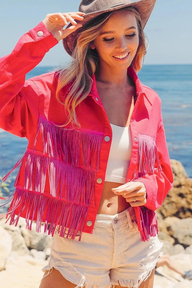 Coastal Starlet Rhinestone Fringe Beach Jacket women outfit ideas