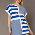 Coastal Striped Short Sleeve Beach Romper in Blue women outfit ideas
