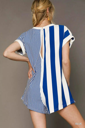 Coastal Striped Short Sleeve Beach Romper in Blue women outfit ideas