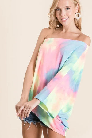 Coastal Tie Dye One-Shoulder French Terry Beach Top