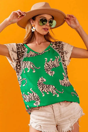 Coastal Tiger Aztec Trim Beach Tee in Green women outfit ideas