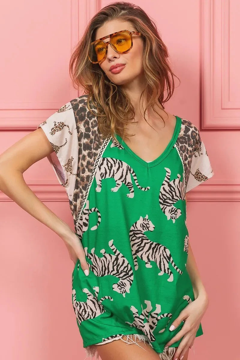 Coastal Tiger Aztec Trim Beach Tee in Green women outfit ideas