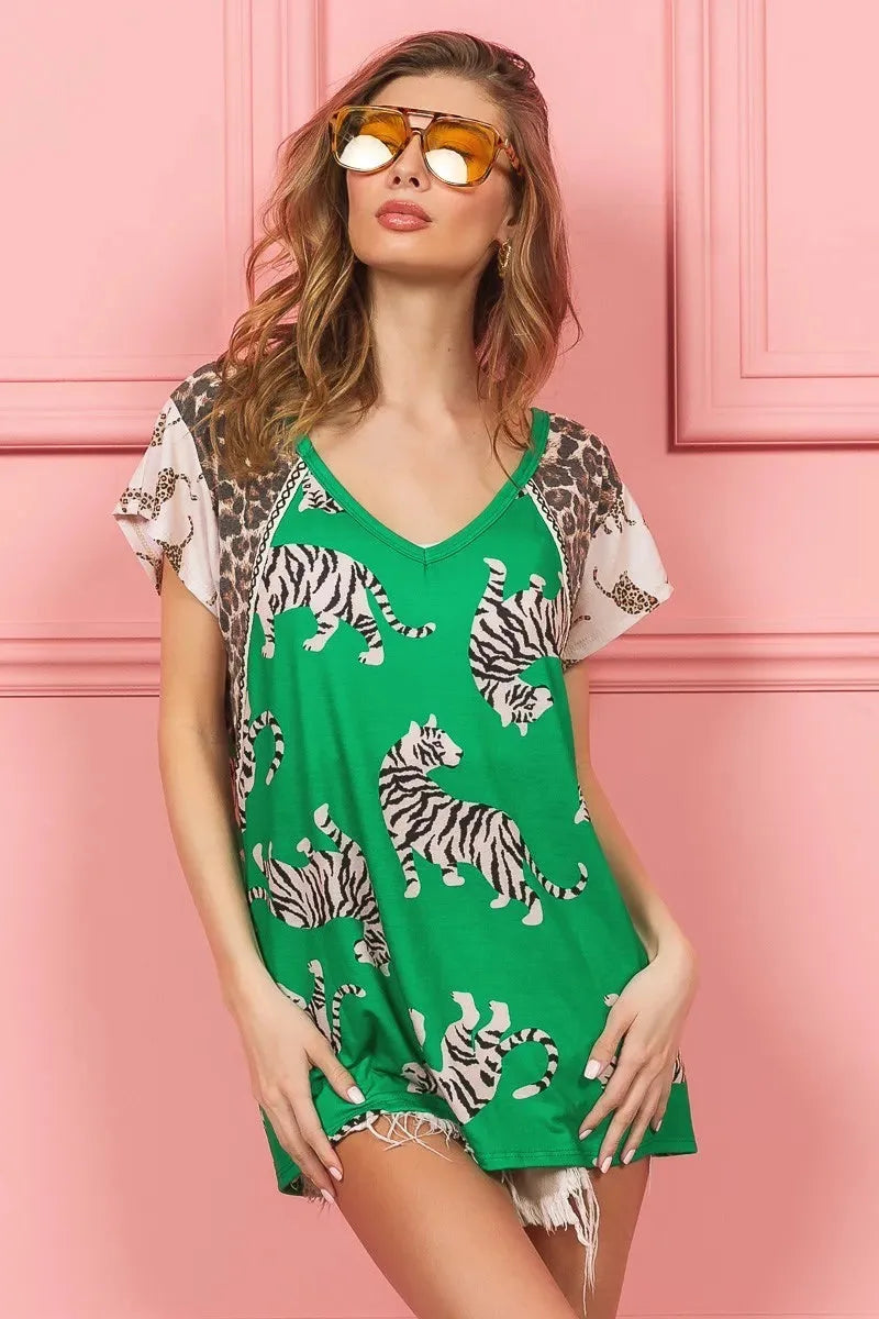 Coastal Tiger Aztec Trim Beach Tee in Green women outfit ideas