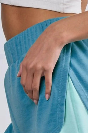 Color Block French Terry Beach Shorts in Deep Blue women outfit ideas