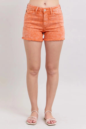 Coral Acid Wash Mid-Rise Beach Shorts women outfit ideas