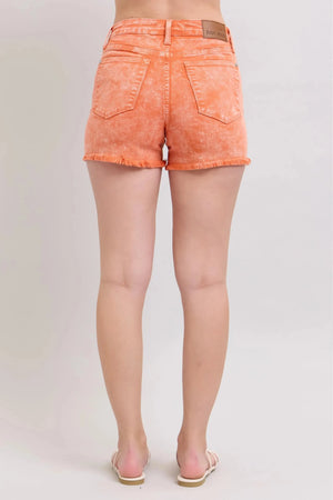 Coral Acid Wash Mid-Rise Beach Shorts women outfit ideas