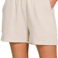 Cotton Slub Drawstring Beach Shorts in Sand Beige