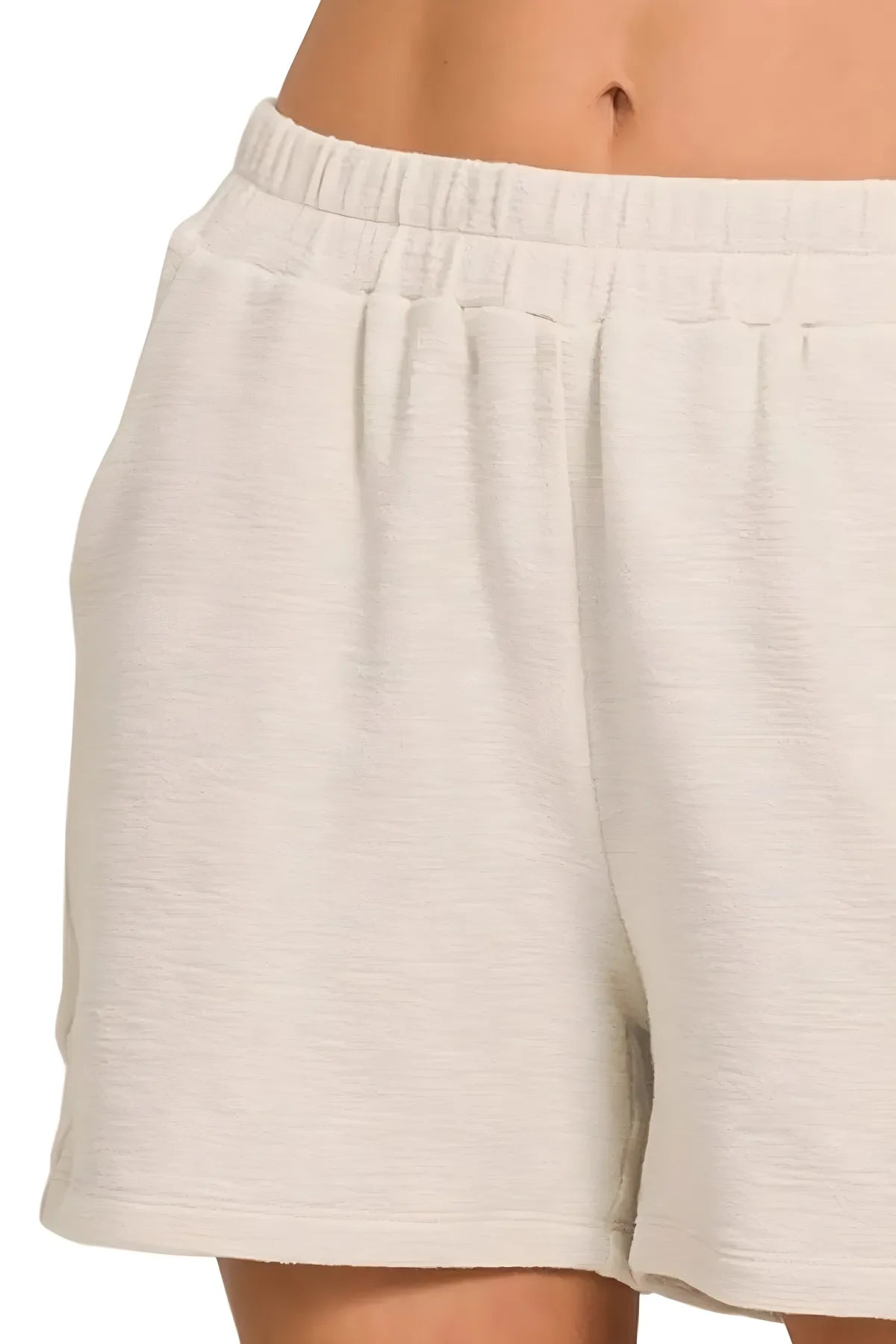 Cotton Slub Drawstring Beach Shorts in Sand Beige