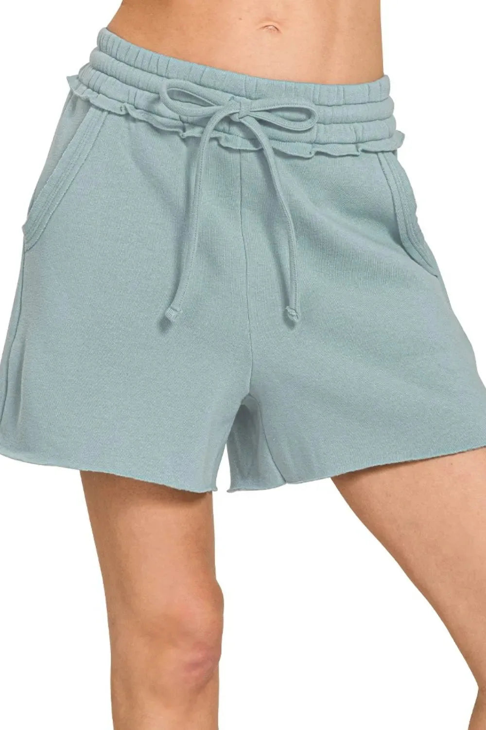 Cozy Fleece Beach Shorts with Drawstring in Blue Grey women outfit ideas