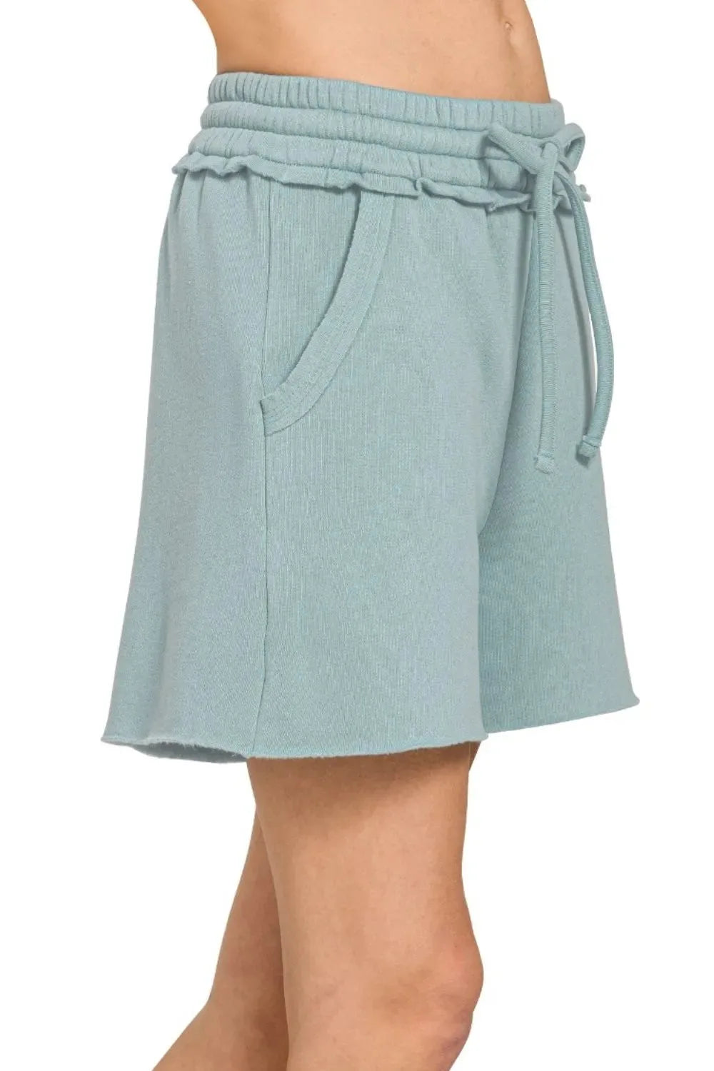 Cozy Fleece Beach Shorts with Drawstring in Blue Grey women outfit ideas
