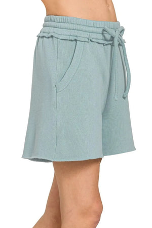 Cozy Fleece Beach Shorts with Drawstring in Blue Grey women outfit ideas