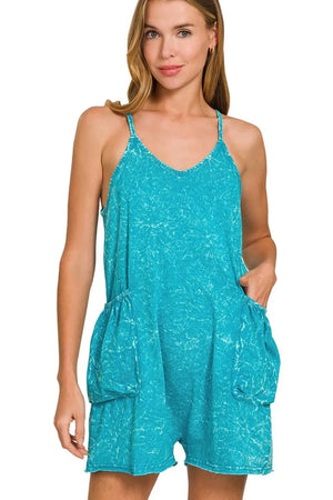 Crinkle Cotton Beach Romper in Light Teal women outfit ideas