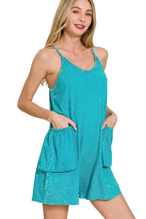 Crinkle Cotton Beach Romper in Light Teal women outfit ideas