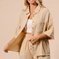 Crinkle Gauze Beach Shirt & Short Set in Oatmeal women outfit ideas