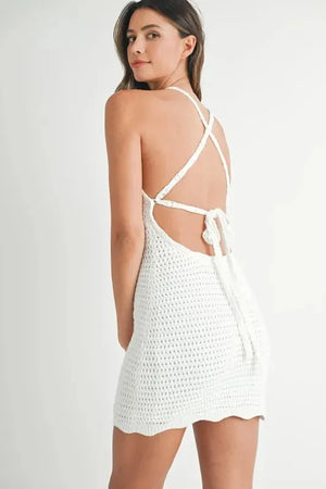 Crisscross Crochet Mini Beach Dress in Off White women outfit ideas