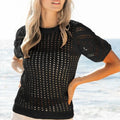 Crochet Lace Puff Sleeve Beach Top in Black women outfit ideas