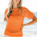 Crochet Puff Sleeve Beach Cover-Up in Sunset Orange women outfit ideas