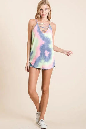 Driftwood Terry Tie-Dye Beach Cami with Caged Neck women outfit ideas