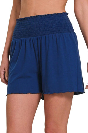 Easy Breezy Smocked Beach Shorts in Light Navy women outfit ideas