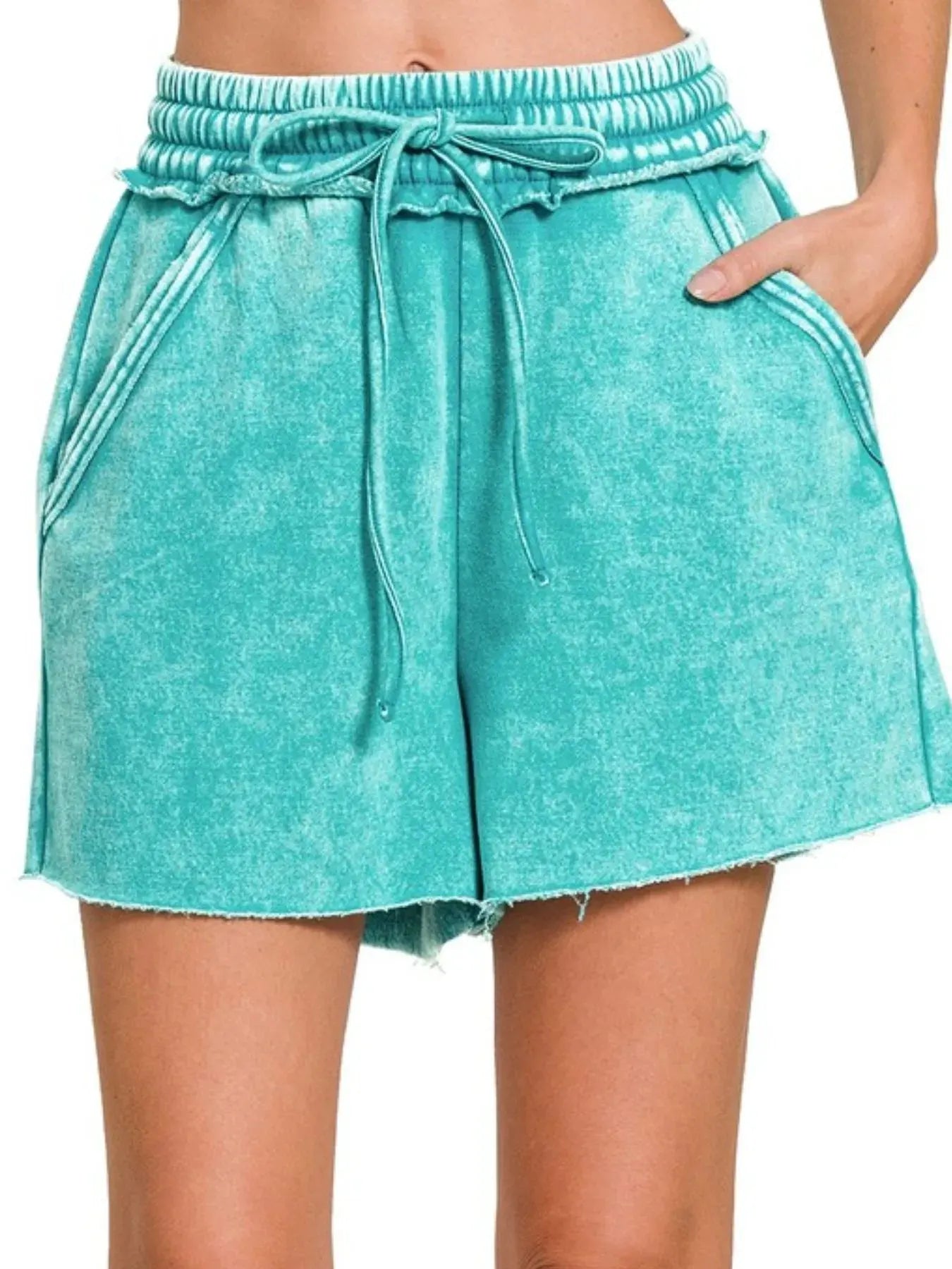 Fleece Drawstring Beach Shorts in Light Teal women outfit ideas