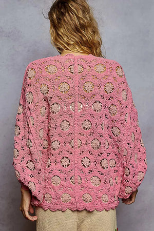Floral Chenille Openwork Beach Cardigan in Blush women outfit ideas