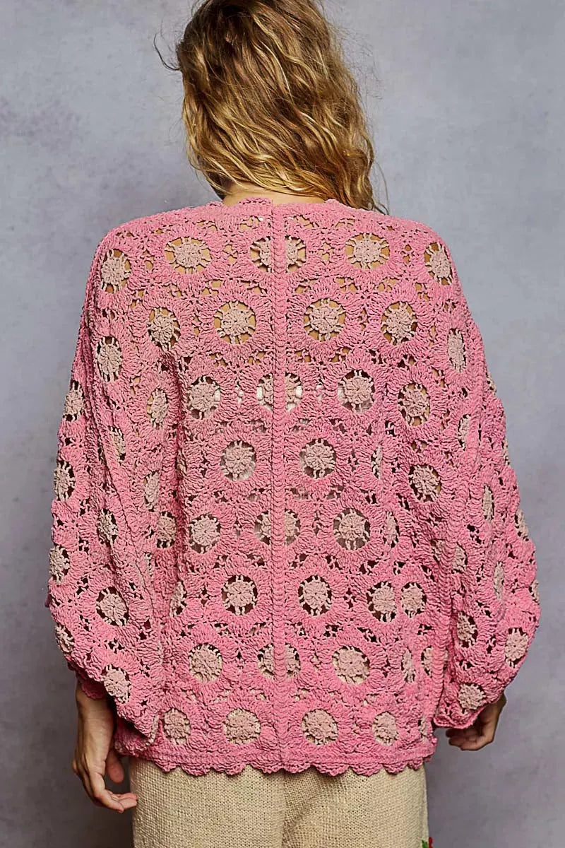 Floral Chenille Openwork Beach Cardigan in Blush women outfit ideas