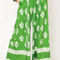 Floral Pleated Wide-Leg Beach Pants in Green women outfit ideas
