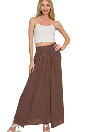 Flowy Crinkle Gauze Side Slit Beach Skirt women outfit ideas