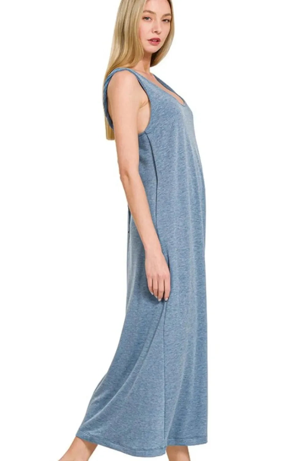 French Terry Twisted Strap Beach Dress in Dusty Blue women outfit ideas