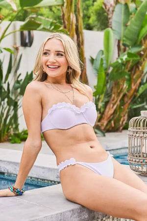 Frill Trim Bandeau Beach Bikini Set in Off White women outfit ideas