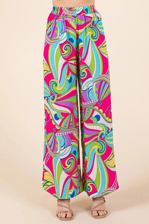 Fuchsia Abstract Print Wide Leg Beach Pants women outfit ideas