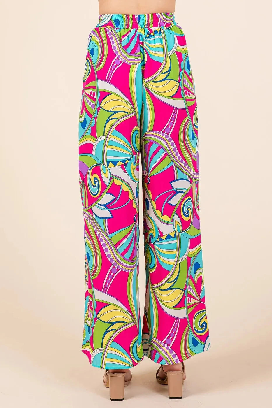 Fuchsia Abstract Print Wide Leg Beach Pants women outfit ideas