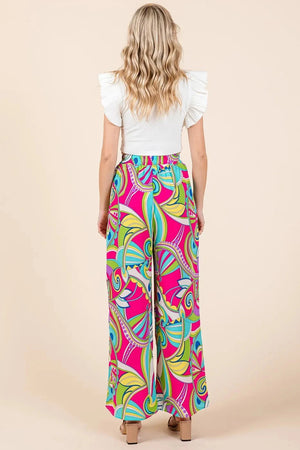Fuchsia Abstract Print Wide Leg Beach Pants women outfit ideas