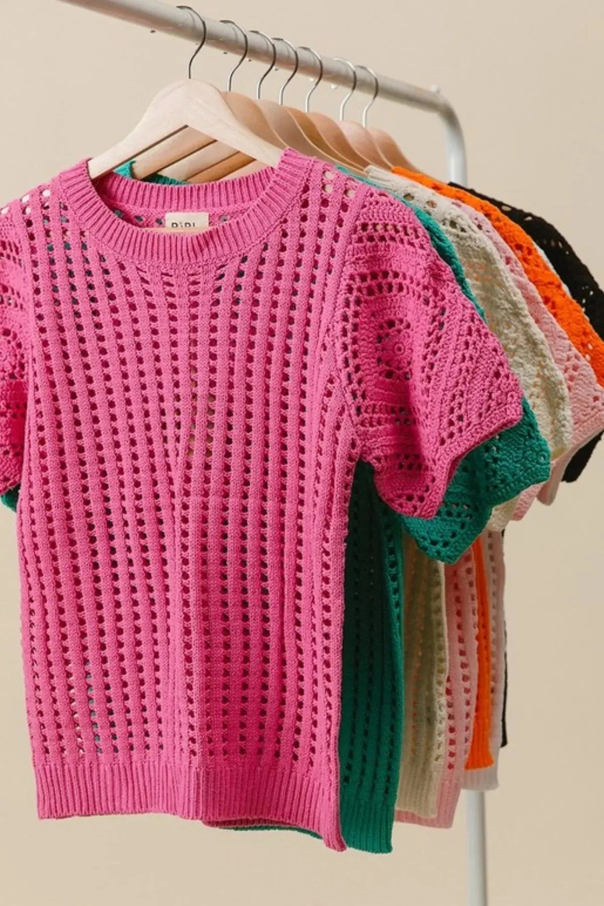 Fuchsia Crochet Puff Sleeve Beach Top women outfit ideas