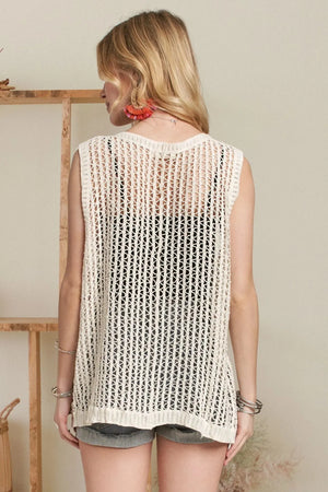 Isla Crochet Button-Down Beach Vest women outfit ideas