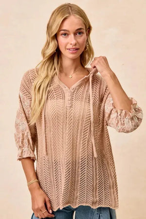 Jacquard Floral Puff Sleeve Beach Hoodie women outfit ideas