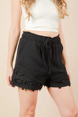 Lace Detail Cotton Beach Shorts in Classic Black women outfit ideas