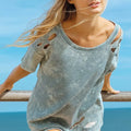 Laser Cut Mineral Wash Beach Top in Denim women outfit ideas