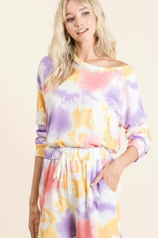 Lavender Tie-Dye French Terry Beach Set women outfit ideas