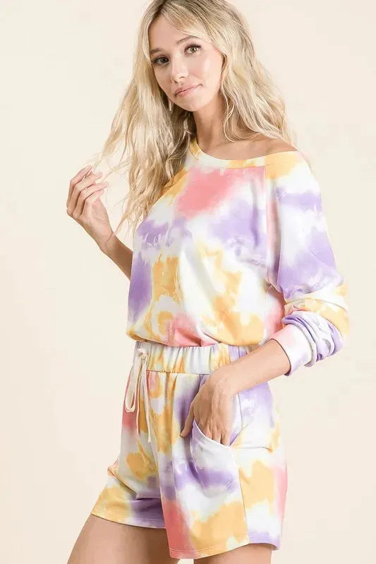 Lavender Tie-Dye French Terry Beach Set women outfit ideas