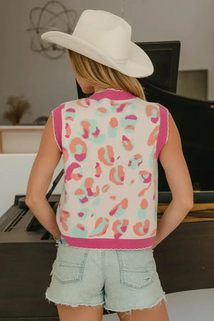 Leopard Print Beach Sweater Vest in Ivory & Pink women outfit ideas
