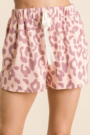 Leopard Print Drawstring Beach Shorts in Mauve women outfit ideas
