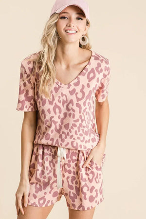 Leopard Print Drawstring Beach Shorts in Mauve women outfit ideas