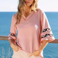 Leopard Print Tiered Sleeve Beach Top in Pink women outfit ideas
