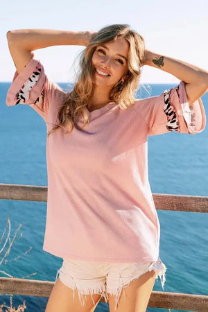 Leopard Print Tiered Sleeve Beach Top in Pink women outfit ideas